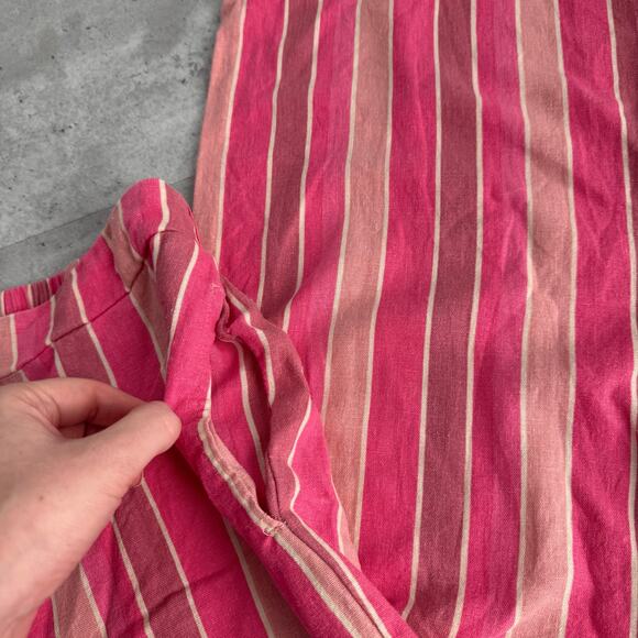 HG Linen Blend Pants Pink Striped Pull on elastic waistband womens size large - Picture 4 of 5